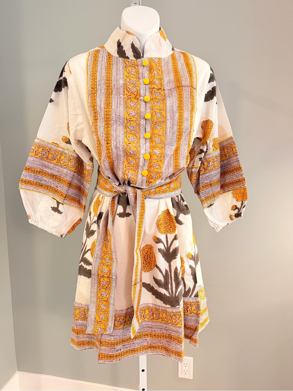SLV SUR LA VAGUE Darling Boho Puff Sleeve Tie Waist Dresa Sz S NWT $200!!
